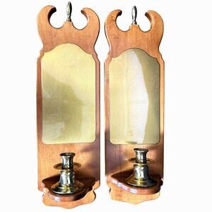 Tell City 1975 Wood and Brass #3291 Wall Candle Sconces-Excellent-Set of 2